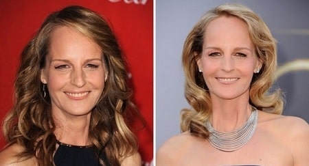 A before and after picture of Helen Hunt.